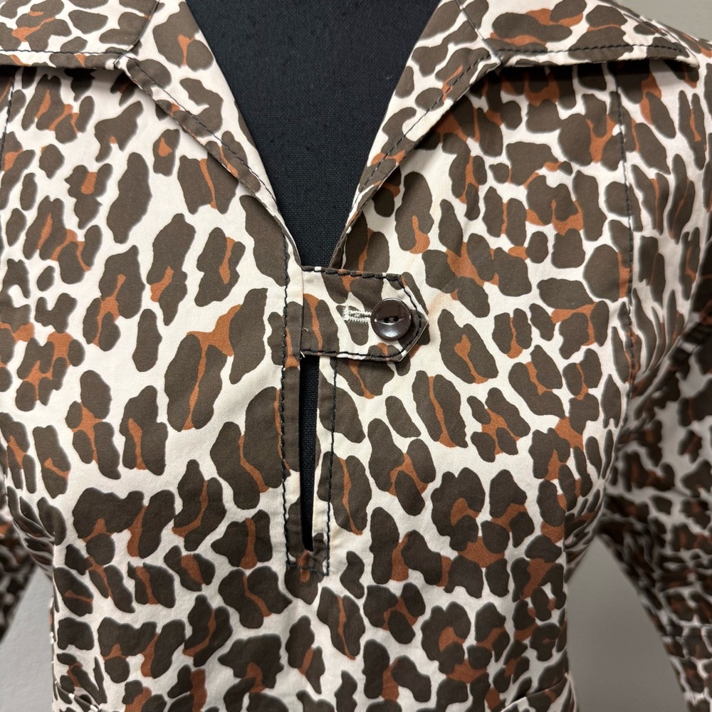 Tory Burch Leopard Print Shirt Dress Belted Cotton Safari Chic Size 8 - Picture 5 of 15